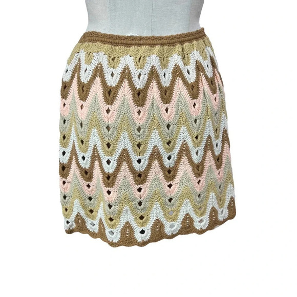 Free People Heat of the Moment Cotton Crochet Mini Skirt Tan Peach Size Large - Picture 6 of 13